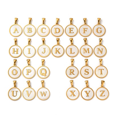 Плоская круглая подвеска из натуральной ракушки с заглавными буквами, с 304 фурнитурой из нержавеющей стали