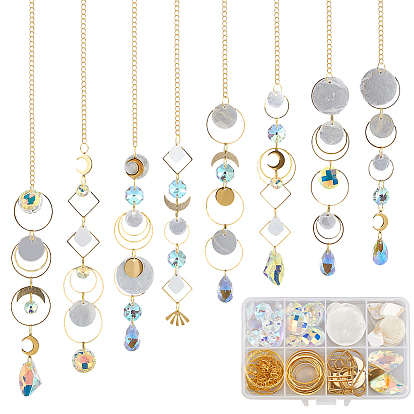 Наборы для самостоятельного изготовления ловца солнца из ракушек, включить прыжковые кольца, Латунные соединительные колечки, бордюрные цепи, железные застежки с крючками, стеклянные подвески