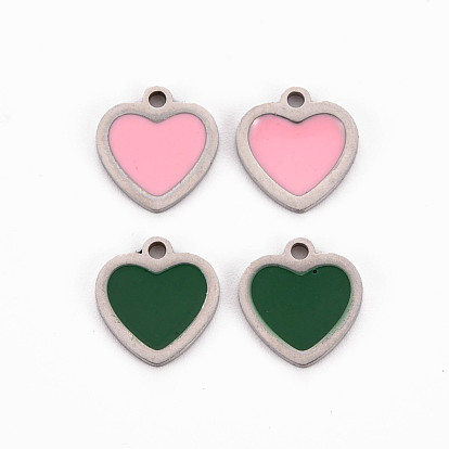 304 Stainless Steel Enamel Charms, Stainless Steel Color, Heart
