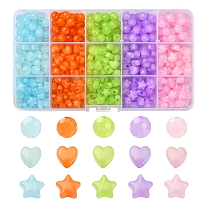 575Pcs 15 Style Imitation Jelly Acrylic Beads, Star & Heart & Round