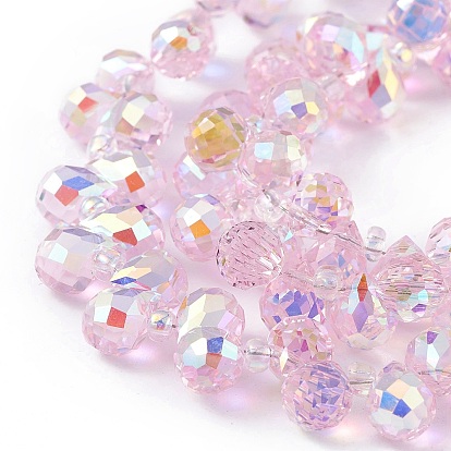 Transparent Electroplate Glass Beads Strands, Faceted, Top Drilled Teardrop, AB Color Plated