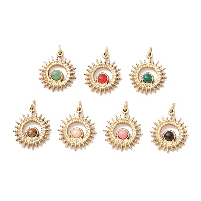 Natural & Synthetic Gemstone Pendants, with Ion Plating(IP) Golden Tone 304 Stainless Steel Findings, Dyed & Heated, Sun