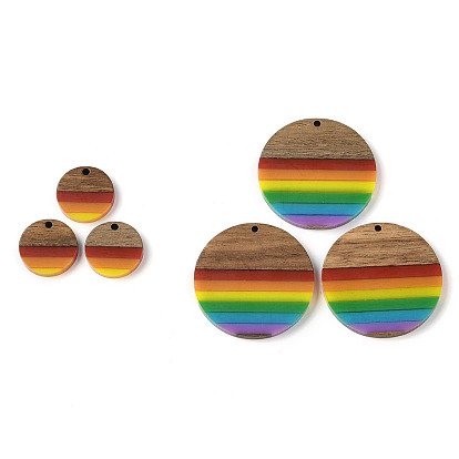 Подвески Pride на тему радуги из смолы и орехового дерева, плоско-круглые