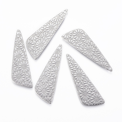 304 Stainless Steel Pendants,  Trilateral with Flower