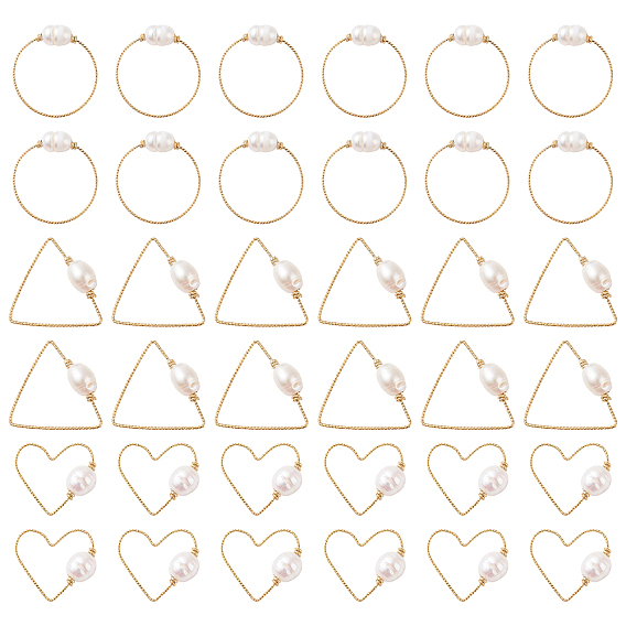 36шт 3 стиль медные соединительные кольца, с натуральным культивированным пресноводным жемчугом, треугольник и сердце и кольцо