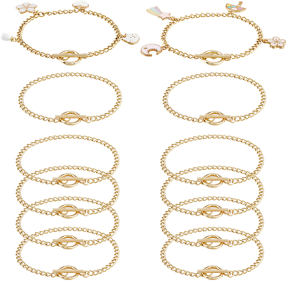 12 шт. 304 браслеты из витых цепей из нержавеющей стали, с 304 из нержавеющей стали тумблеров застежками