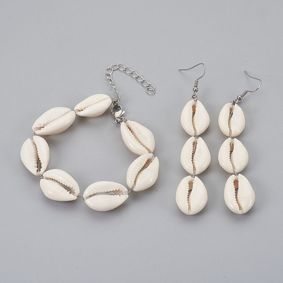 Kauri-Muschelschmuck-Sets, Armbänder und Ohrringe, mit 304 Edelstahl Zubehör
