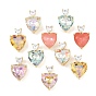 Brass Glass Pendants, Heart Charms, Faceted