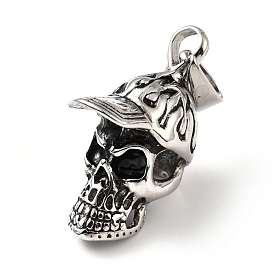 304 Stainless Steel Pendants, Skull with Hat