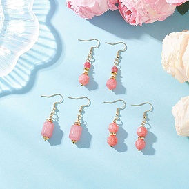 3 Pairs 3 Styles Natural Rhodochrosite Dangle Earrings, with 304 Stainless Steel Earring Hooks, Mixed Shapes, Real 18K Gold Plated