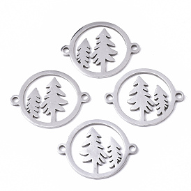 Conectores de enlaces de acero inoxidable 201 navideños, Corte con laser, anillo con árbol de navidad