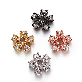 Laiton micro pavé capuchon de perles de zircon cubique, 5 pétales, fleur, clair