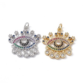 Brass Colorful Cubic Zirconia Pendants, with Jump Ring, Eye Charms