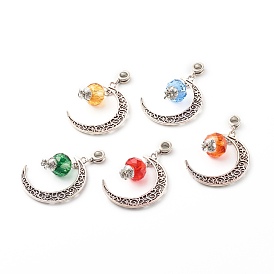 Tibetan Style Alloy Pendants, with European Dangle Charms, Faceted Glass European Beads, Moon
