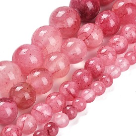 Natural Green Jade Beads Strands, Round, Dyed, Cerise