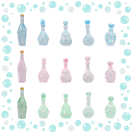 30шт 15 стили фиктивная бутылка прозрачная смола кабошон, с блестками/глиттером