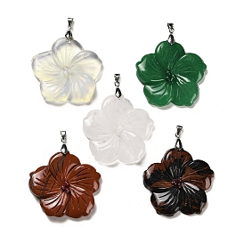 Gemstone Pendants, Flower Charms, with Platinum Plated Iron Snap on Bails