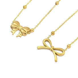 Brass Bowknot Pendant Necklaces, Satellite Chain Necklaces for Women