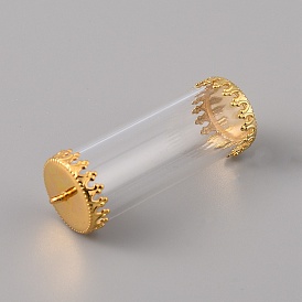 Transparent Glass Bottle Pendants, with Brass Stopper(Detachable), Column