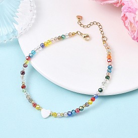 Браслеты на лодыжку для женщин из натуральных пресноводных ракушек в форме сердца и граненых ронделей из гальванически покрытых стеклянных бусин., золотые