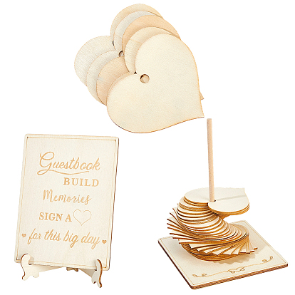 Деревянная персонализированная книга для пожеланий на свадьбу, включая 72шт. листов с деревянными сердечками, 1PC Stick, 2плата и 1держатель для пары