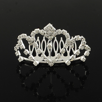 Fashionable Wedding Crown Rhinestone Hair Combs, Bridal Tiaras, Child Tiaras, with Iron and Brass Base, 40x65mm