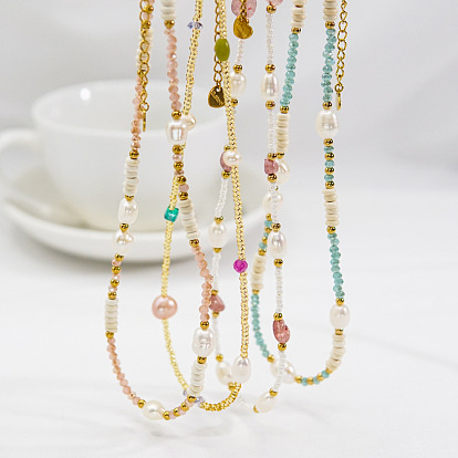 Ожерелье ручной работы из натурального жемчуга, камней и стеклянных бусин, модные украшения из нержавеющей стали для женщин