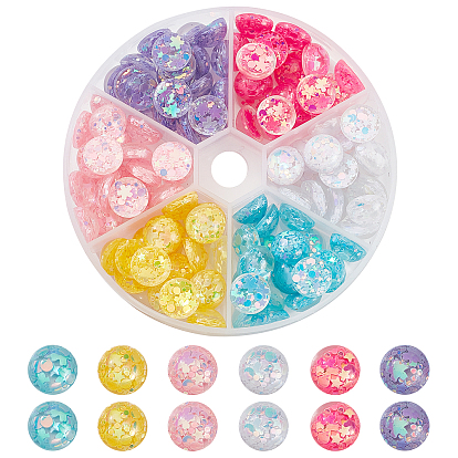 120 pcs 6 colores cabujones de resina transparente, con cuentas de purpurina, plano y redondo / cúpula