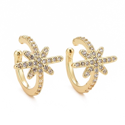 Clear Cubic Zirconia Star Cuff Earrings, Rack Plating Brass Jewelry for Women, Cadmium Free & Lead Free