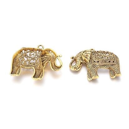 Tibetan Style Alloy Elephant Big Pendant Rhinestone Settings, Cadmium Free & Nickel Free & Lead Free, 49x60x9mm, Hole: 4mm, Fit for 1~2mm rhinestone, about 65pcs/1000g