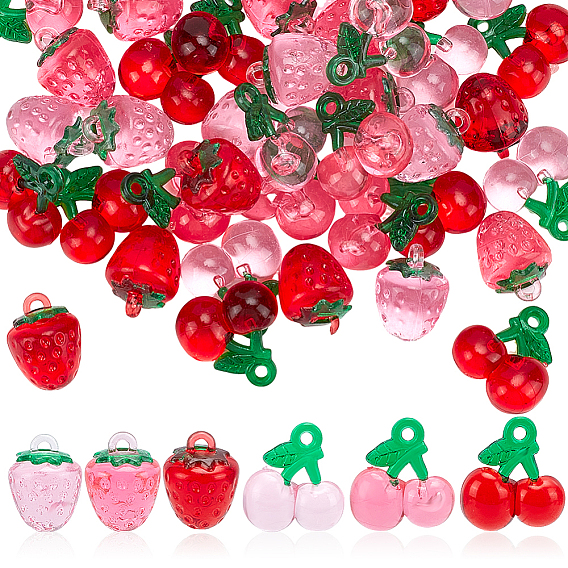 48 шт 6 цвета прозрачные подвески из смолы, имитация фруктов, вишня и клубника