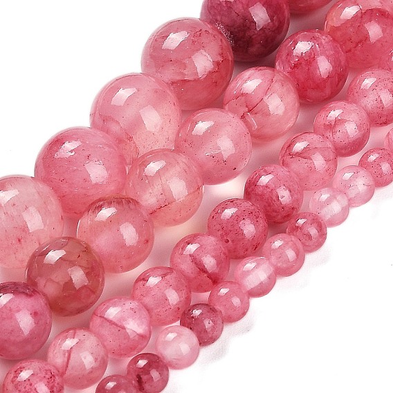 Природного зеленого нефрита нитей бисера, круглые, окрашенные, светло-вишневый