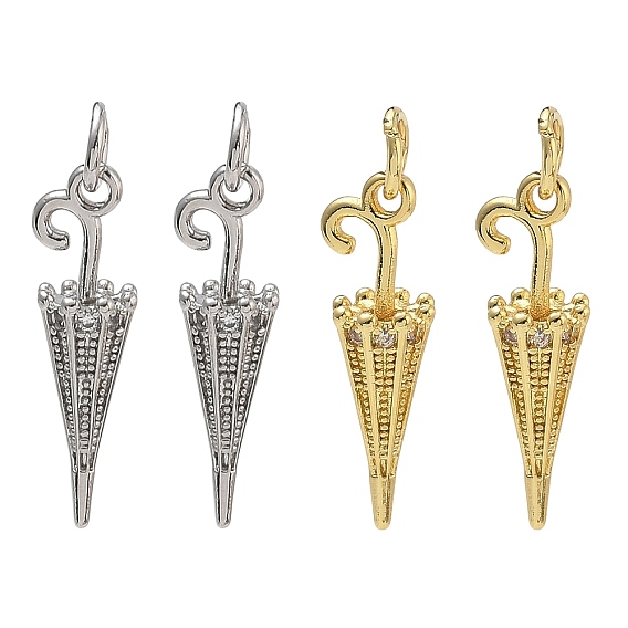 Brass Micro Pave Clear Cubic Zirconia Pendants, Umbrella Charms, Rack Plating, Long-Lasting Plated, Cadmium Free & Lead Free