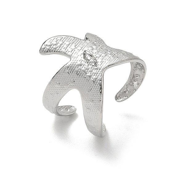304 Stainless Steel Cuff Open Ring Setting, with Loop, Starfish