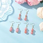 3 Pairs 3 Styles Natural Rhodochrosite Dangle Earrings, with 304 Stainless Steel Earring Hooks, Mixed Shapes, Real 18K Gold Plated