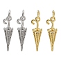 Brass Micro Pave Clear Cubic Zirconia Pendants, Umbrella Charms, Rack Plating, Long-Lasting Plated, Cadmium Free & Lead Free
