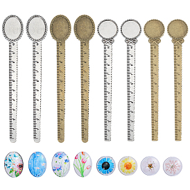 Наборы для изготовления овальных и плоских круглых закладок с цветочным рисунком своими руками., включая закладки из цинкового сплава и стеклянные кабошоны.