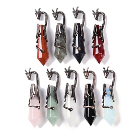 Gemstone Faceted Pointed Bullet Big Pendants, Rack Plating Brass Dragon Charms, Lead Free & Cadmium Free