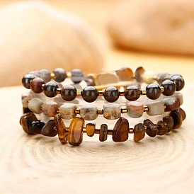 Natural Tiger Eye Beads Bracelets, Multi Layer Wrap Bracelets for Women Men