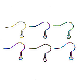 Ion Plating(IP) 304 Stainless Steel French Earring Hooks, Flat Earring Hooks, Ear Wire, with Beads and Horizontal Loop