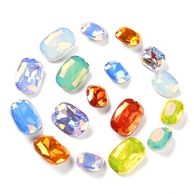 K9 GLass Rhinestone Cabochons, Faceted, Pointed Back & Back Plated, Rectangle