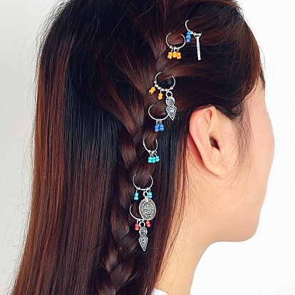 Alloy Dreadlocks Beads, Glass Seed Beads Braiding Hair Pendants Decoration Clips