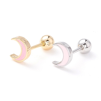 Moon Enamel Cartilage Earrings, Dainty Brass Earrings for Women, Pink