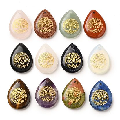 Падение камней подвески, подвески-слезинки с гравированным золотым деревом жизни