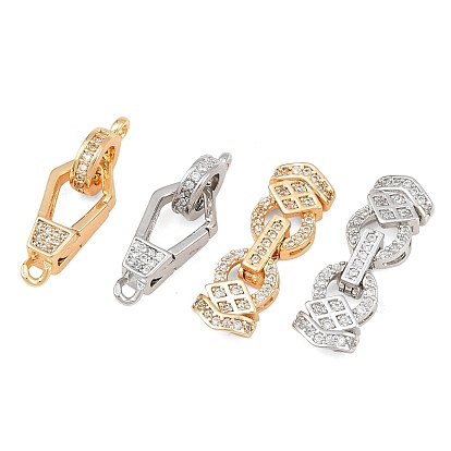 Brass Micro Pave Clear Cubic Zirconia Fold Over Clasps