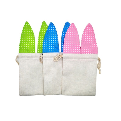 Rabbit Ear Burlap Packing Pouches, Drawstring Bags, for Presents, Easter Party Favor Gift Bags
