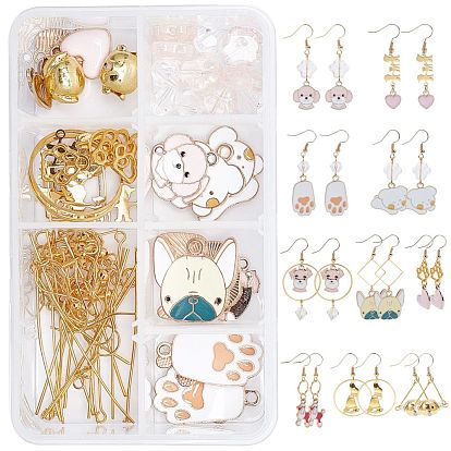 DIY Dog Themed Earring Making Kits, Including Alloy Enamel Pendants, Glass Beads, Brass Linking Rings & Pendant & Earring Hooks, Iron Jump Rings & Pins
