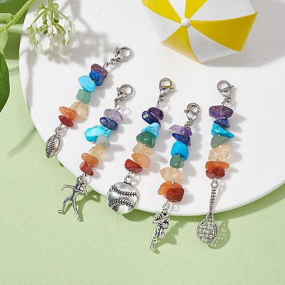 Synthetic & Natural Mixed Gemstone Pendant Decorations, with Tibetan Style Alloy Pendants, Mixed Shapes