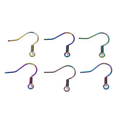 Ion Plating(IP) 304 Stainless Steel French Earring Hooks, Flat Earring Hooks, Ear Wire, with Beads and Horizontal Loop