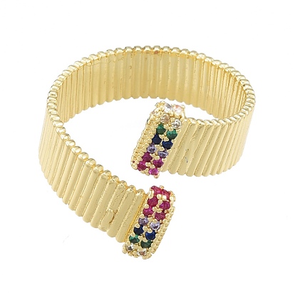 Colorful Cubic Zirconia Rectangle Open Cuff Ring, Brass Chunky Ring for Women